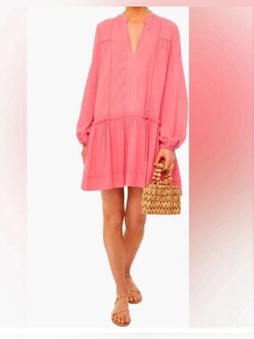 Pomander Place tuckernuck Pink Tiered Long Sleeve Ophelia Cotton Mini Dress